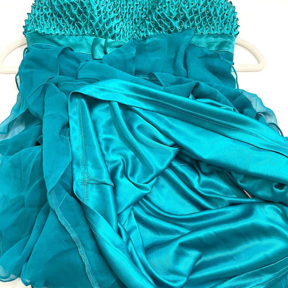 VTG Sue Wong Nocturne Babydoll Silk Blend Evening Mini Dress 4 Teal Beaded Fairy - Picture 13 of 16